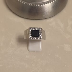 Men's Silver CZ and Onyx Statement Ring Size 12